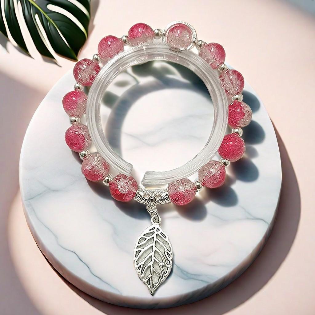 Braccialetto in Vetro Fiore Esplosione Fantasy da 10 mm: Ciondolo Farfalla Colore Degradé Design di Nicchia per Donne e Migliori Amiche.