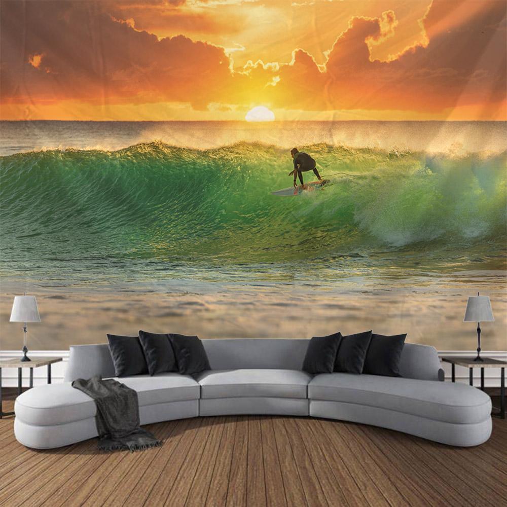 Retro Oil Painting Tapestry, Ocean View, Home Wall Hanging Fabric, Bohemian, Aesthetics, Living Room, Bedroom, Wall Decoration