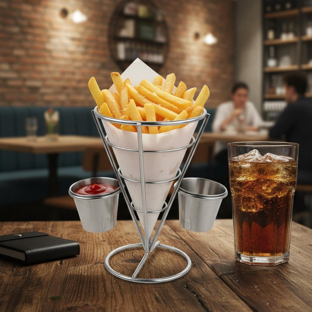 French Fry Cone Holder American Design French Fry Holder Wire Cone Basket Long-Lasting Metal Appetizer Stand Sturdy Construction