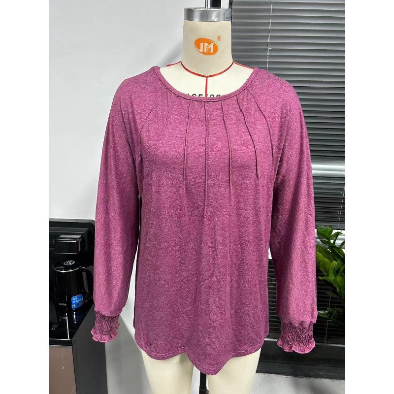 GMXIA Women's Fashion Casual Solid Color Print Long Sleeve O Neck Blouses & Shirts