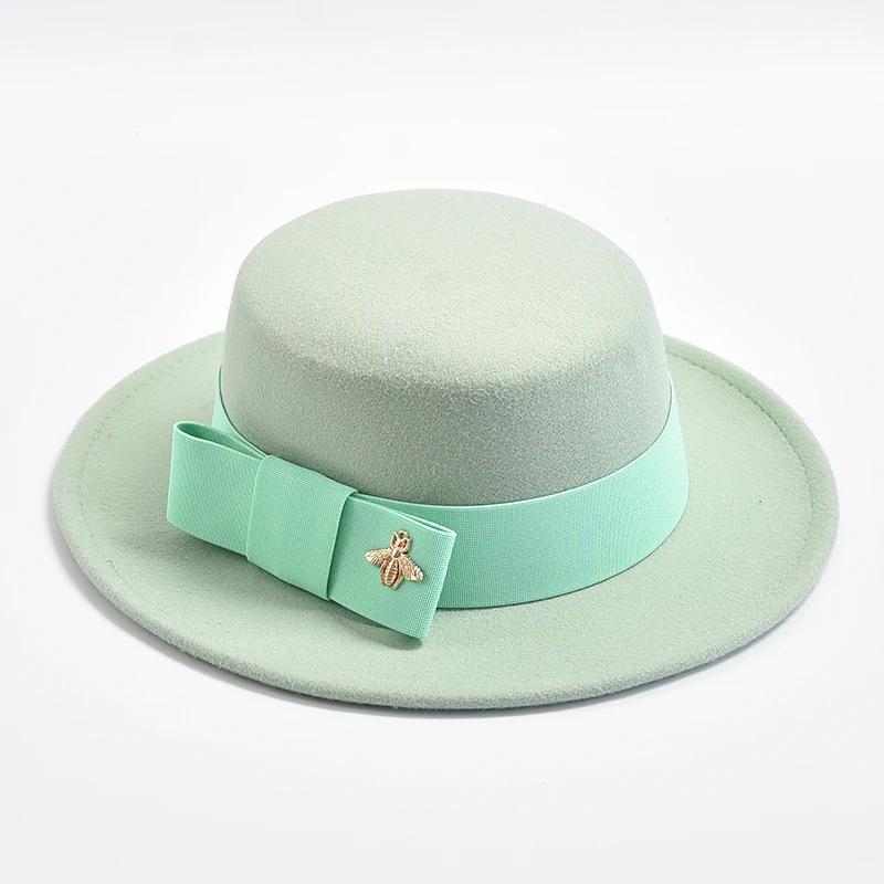 Fedora Hat for Women Fashion Formal Wedding Decorate Church Cap Flat Top Bow Party Jazz Hat Chapeau Femme