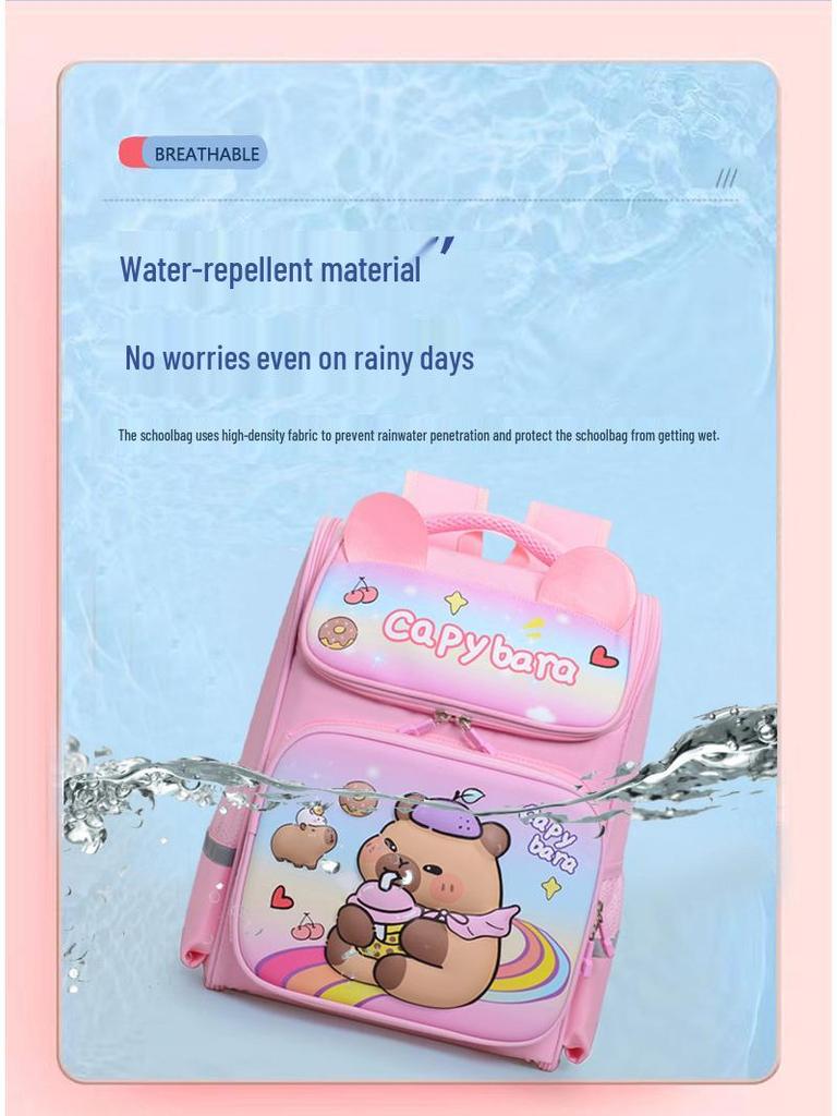 Capybara Cartoon Rucksack für Jungen & Mädchen der 1. & 2. Klasse – Schultasche für Kinder mit Weltraum-Thema