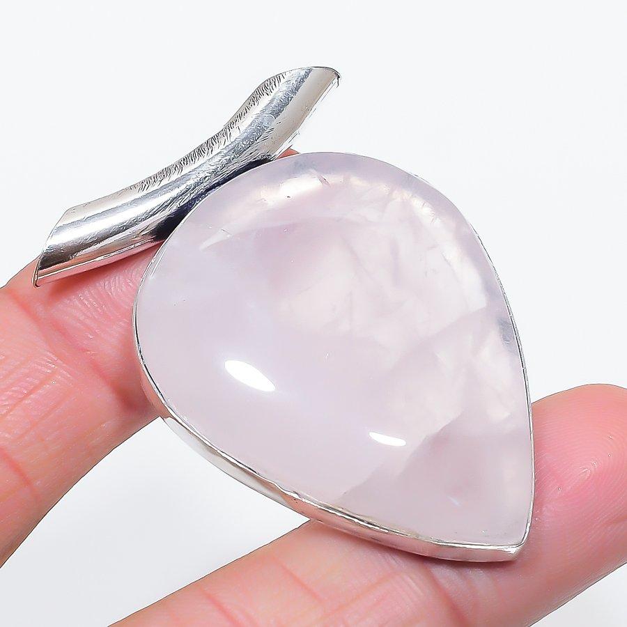 Natural Rose Quartz Gemstone 925 Sterling Silver Jewelry Pendant 2.01" I8b09