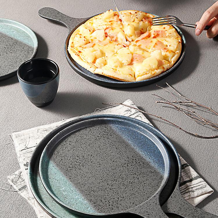 Pizza Plate Thickened Diamine Plate Imitation Porcelain Plastic With Handle Round Plate Barbecue Meat And Vegetable Plate