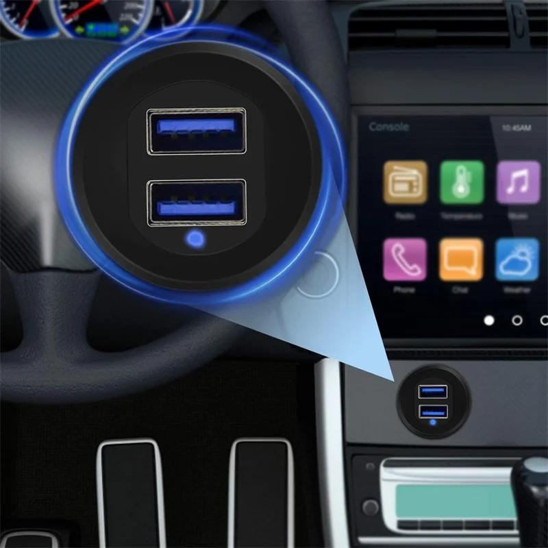 Car Accessories Dashboard Dual USB 3.0 Male To Female Cable Flush Mount USB Socket with LED Indicator for Car Truck Marine