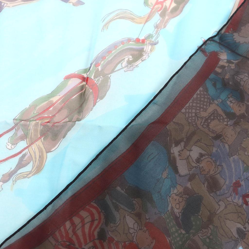 Makelloser HERMES Schal CIRQUE MOLIER Morie Zirkus Große Chiffonseide Damen Gebraucht