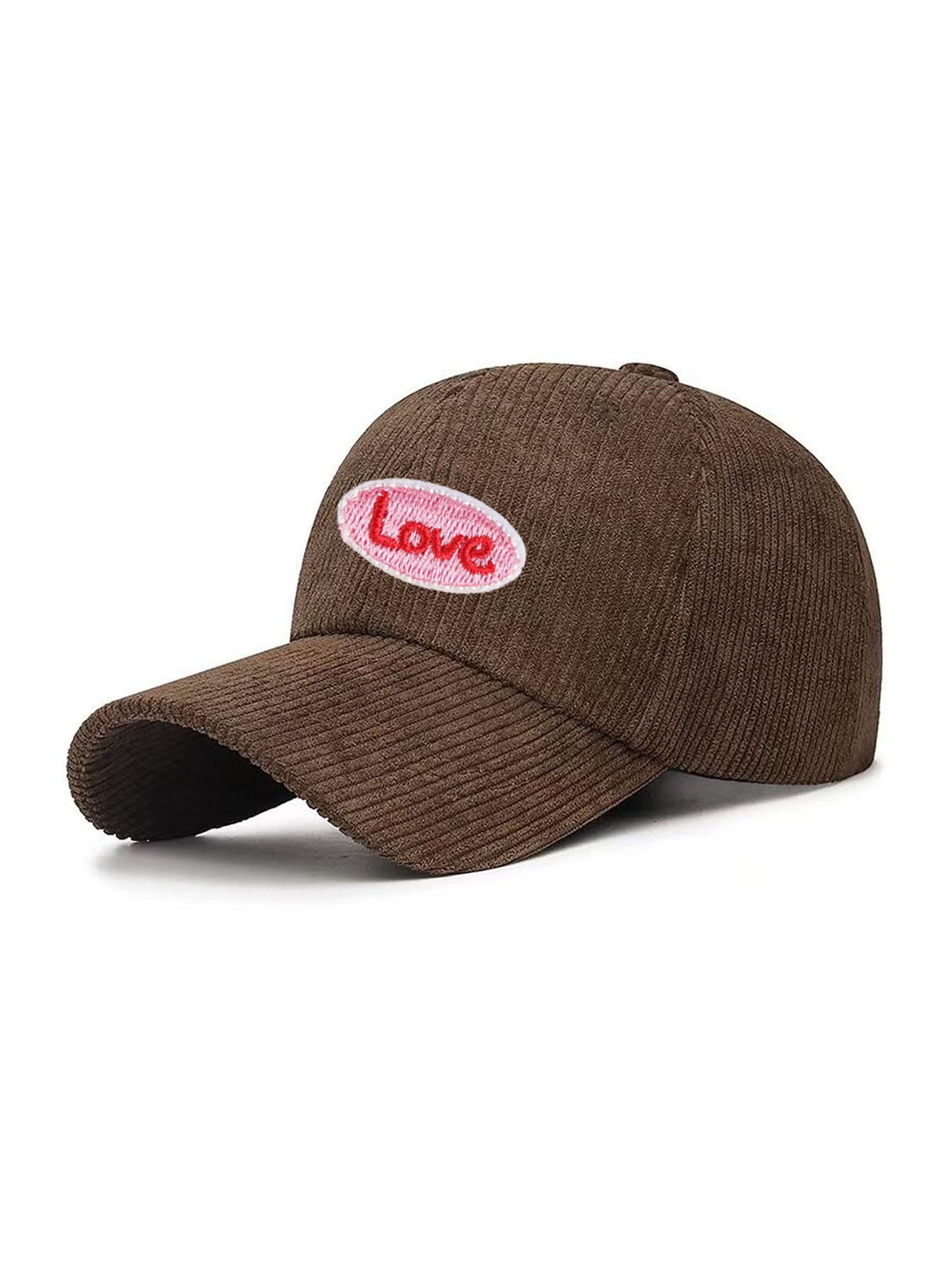

1 PC Letter Love Japanese Style Corduroy Baseball Cap - Unisex Plain Solid Color Fall Winter Hat with Sun UV Protection One Size світло-коричневого кольору