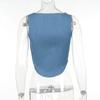 Vintage Blue Denim Hollow Out Sexy Tank Top For Women Fashion Sleeveless Crop Tops Woman Chic Buckle Slim Fit Corset Tanks 30726