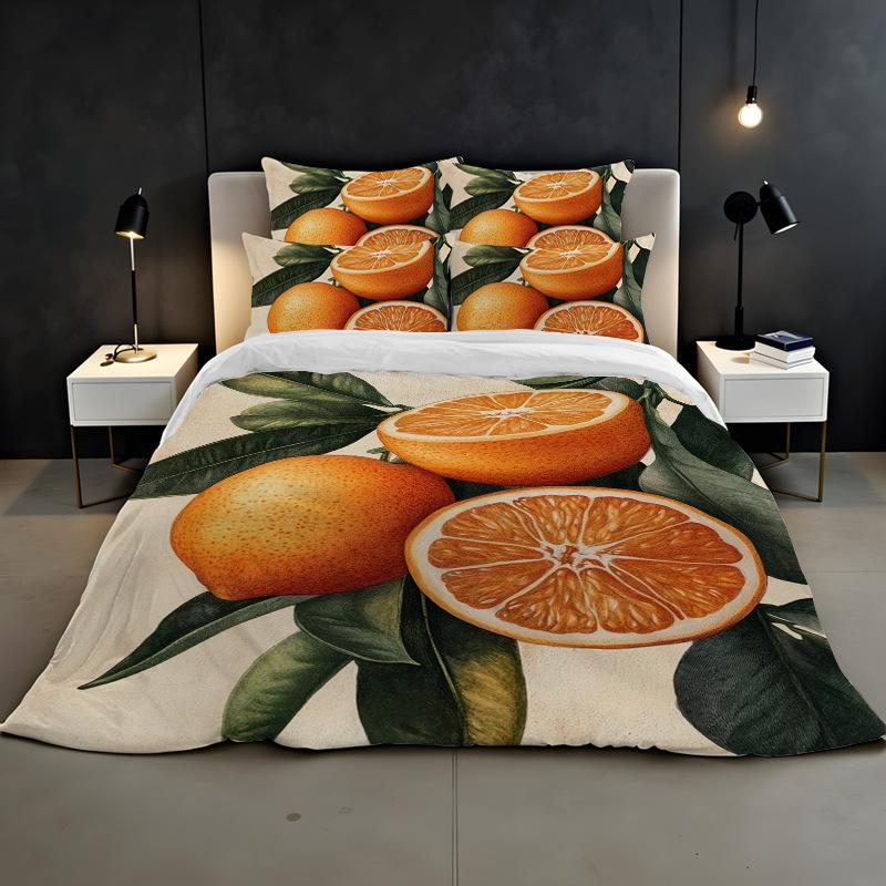 3D Digital Printing Bedding Two Or Three Piece Fruit Orange Polyester Quilt Cover