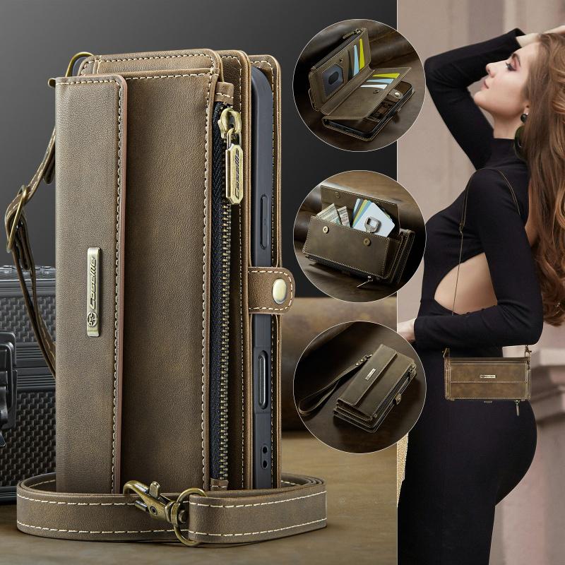 CaseMe Lanyard Leather Zip Wallet Card Phone Case for iPhone 17 Air 16E 16 Pro Max 15 Plus 14 13 12 11 X XR XS Crossbody Cover