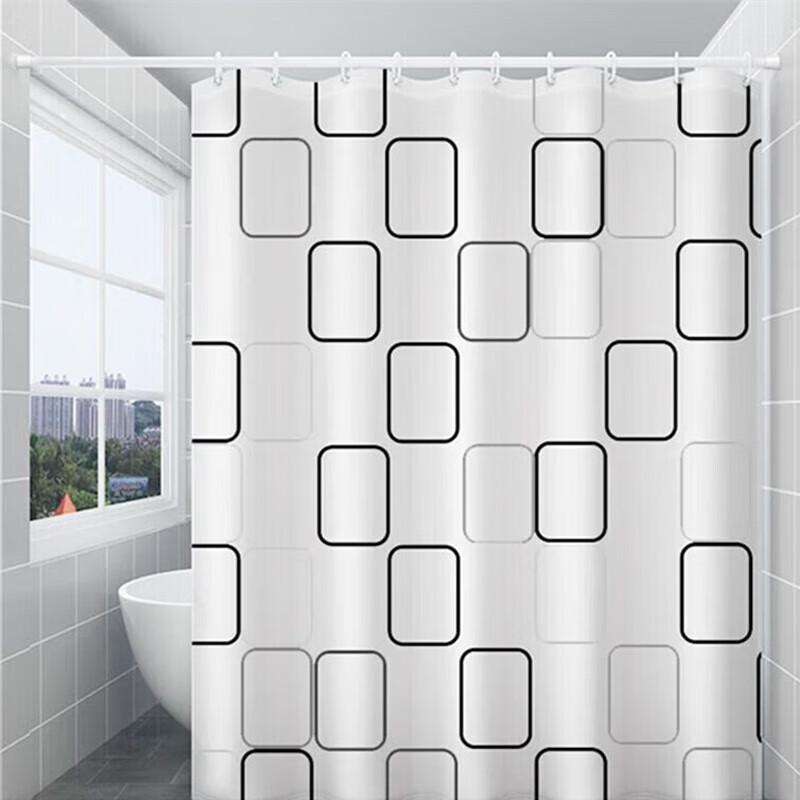 PEVA Black and White Squares Shower Curtain
