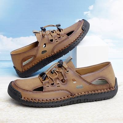 38-48 Summer Men's Leather Beach Sandals Pure Handmade Mens Closed Toe Sandals