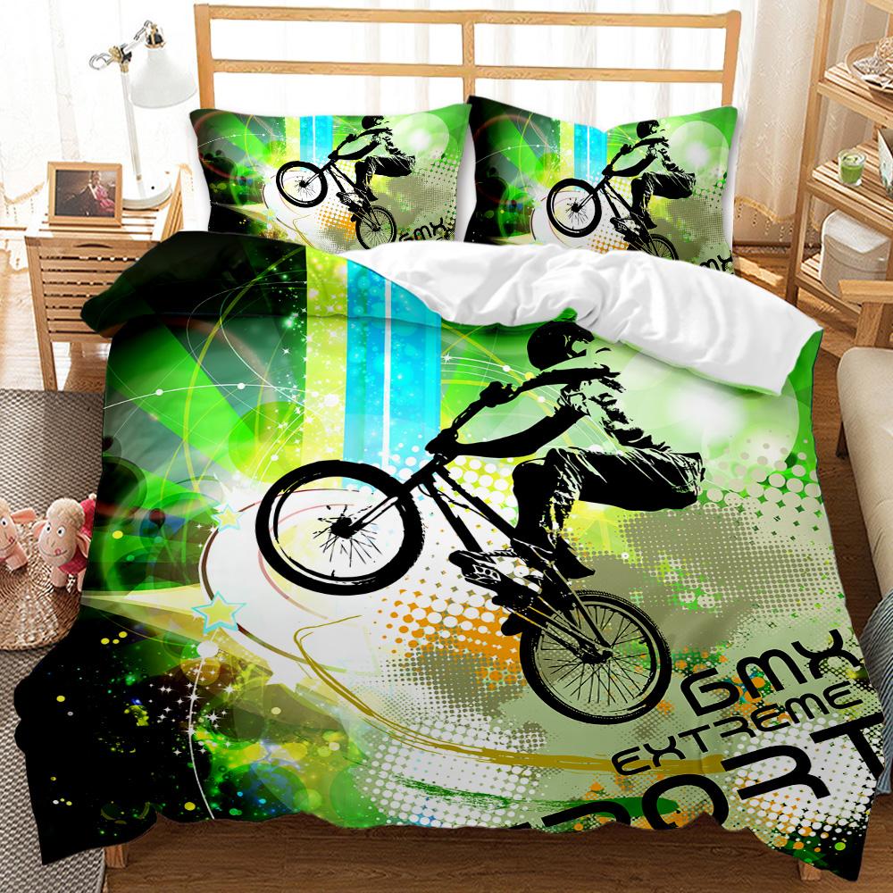 Motocross Rider Bedding Set Extreme Sports Themed Duvet Cover For Teens Motorcycle Pattern Comforter Cover Dirt Bike Duvet Cover