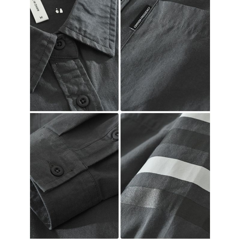 Spring and Autumn Long Sleeves Shirt Men Casual Overshirt Pure Cotton Japanese Style TB Hong Kong Style Artsy Tide Easiest for Match Tops