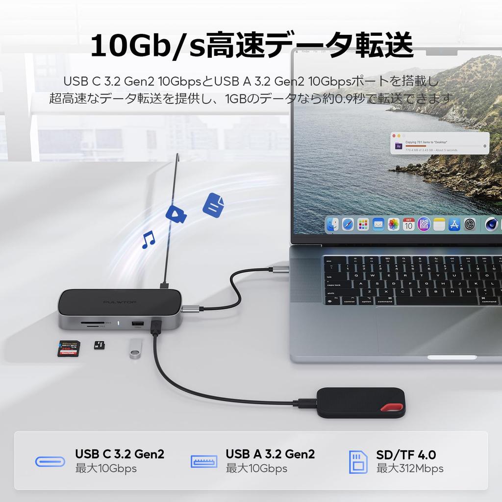 PULWTOP 10 w 1 Mała Stacja Dokująca USB C Dock PC Nie 1 x HDMI 4K 8K 2 x USB do Hosta Wyjście PD 100W Kompatybilna z Windows (W zestawie adapter) @120Hz/