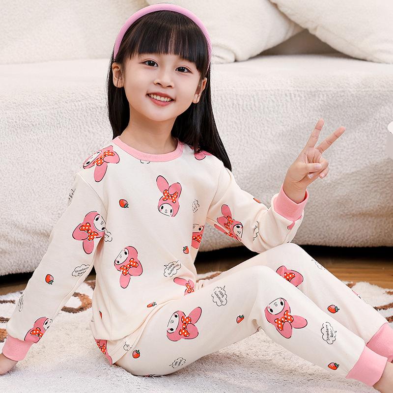 Pure Cotton Flannel Autumn/Winter Girls' Round Neck Underwear Set