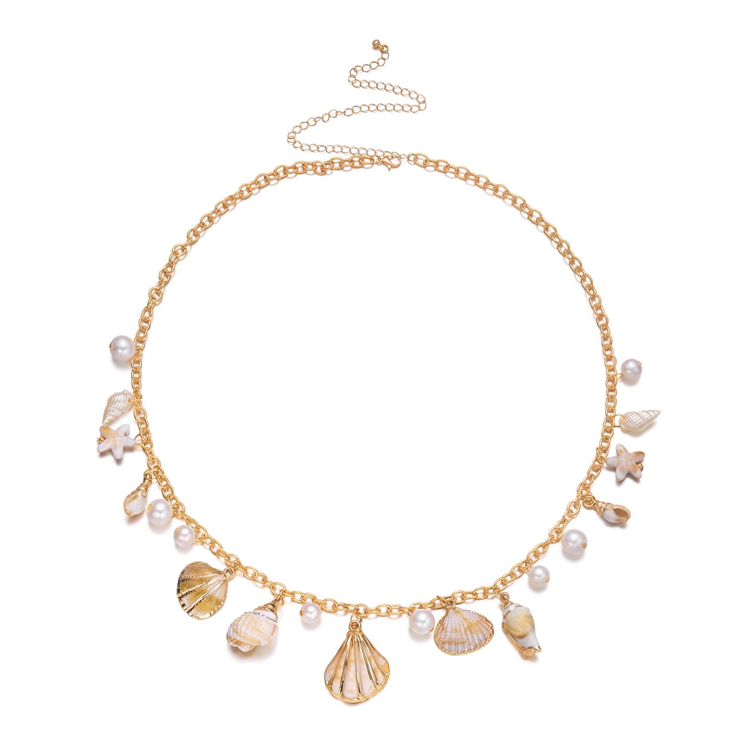 

Vacation Faux Pearl Shell Conch Starfish Belly Waist Chain Summer Beach Ocean Theme Boho Body Jewelry For Women
