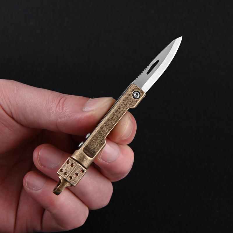 Portable Brass Mini Knife EDC Keychain Folding Knife Letter Unboxing Knife Outdoor Camping Multi-tool For Men Gift