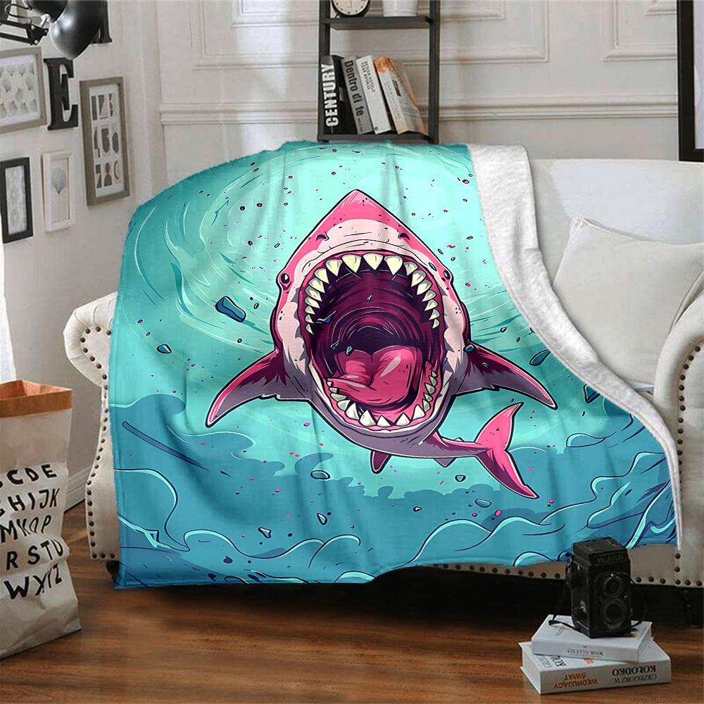 1pc Shark Attack Blanket, Lightweight Flannel Throw Blanket for Sofa, Bed, Travel, Camping, Living Room, Office, Couch015