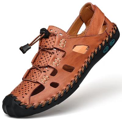Sommer Herren Hohlleder Strand Sandalen Geschlossene Zehen Hausschuhe Für Männer Flip-Flops Outdoor Casual Strand Schuh Breite Große Größe