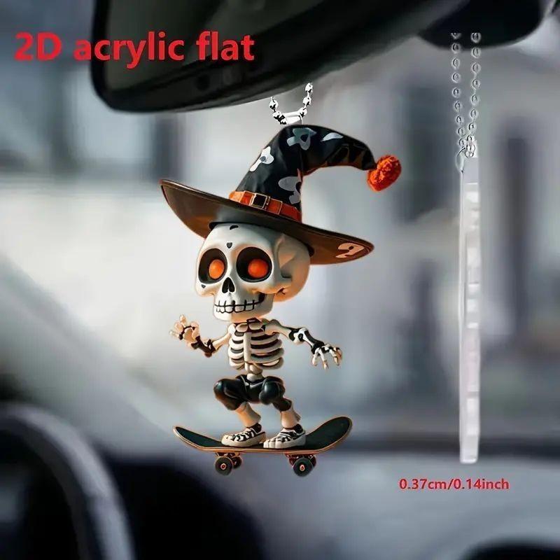 Acrylic Skeleton 2d Skateboard Design Halloween Car Pendant Decoration For