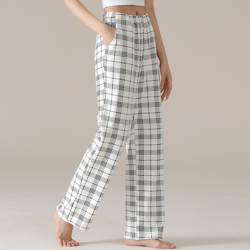 Damen High Waist Graue Baumwoll-Pyjamahose - Übergröße, Leichtgewicht, Gerades Bein, Vielseitig für Zuhause oder Outdoor