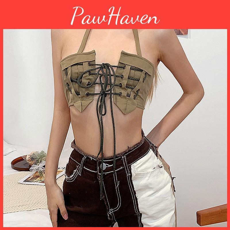 Backless Party Women Club Sexy Summer Halter Y2k Tops Streetwear Vintage Bandage Lace Up Crop Tops