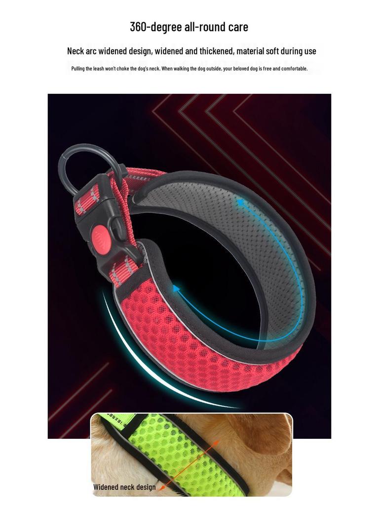 Regulowana, odblaskowa, oddychająca obroża spacerowa dla psa z siatki o strukturze plastra miodu