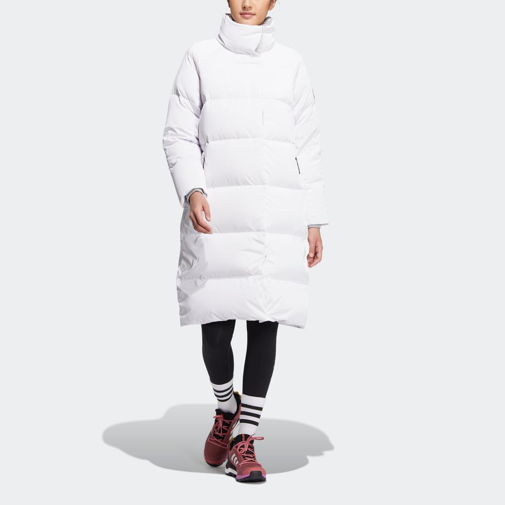 Adidas W Goose Down Solid Color Logo Zipper Stand Collar 800 Fill Mid-Length Goose Down Jacket Women Jacket White HN2118