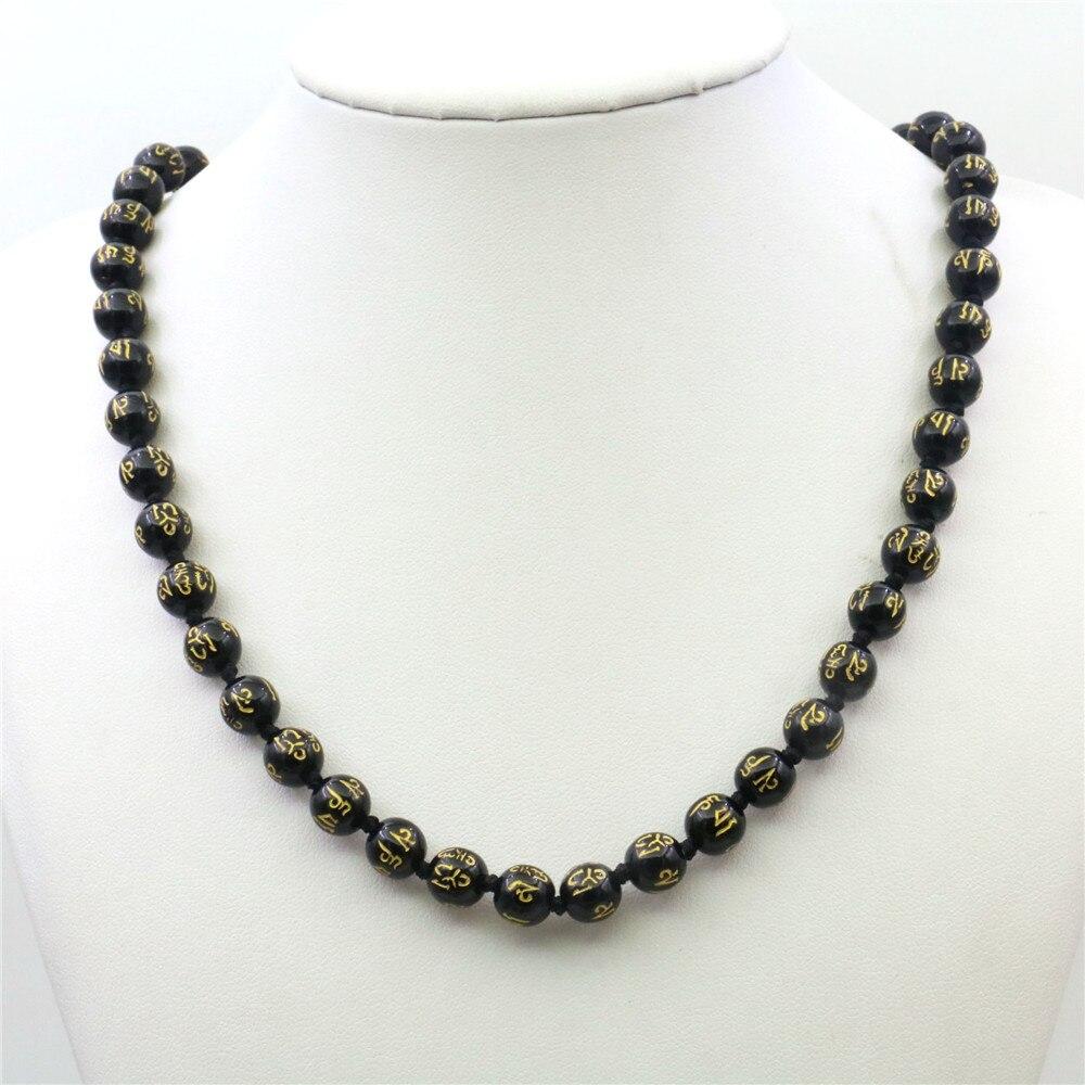 

8 мм черный, синий, золотой цвет, шесть символов, пословицы, ожерелье из смолы, унисекс, круглые бусины, галстуки, вера, ручная работа, изготовление ювелирных изделий, дизайн