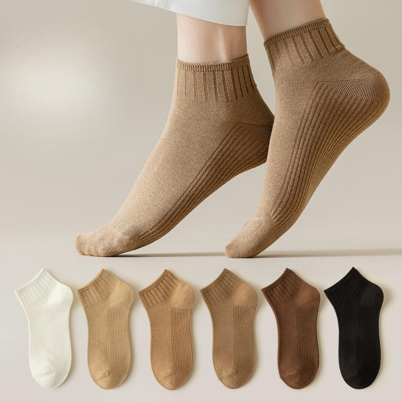 Women's Spring and Summer Short Socks Milk Tea Series Solid Color Double-needle Vertical Combed Cotton Women's Socks
