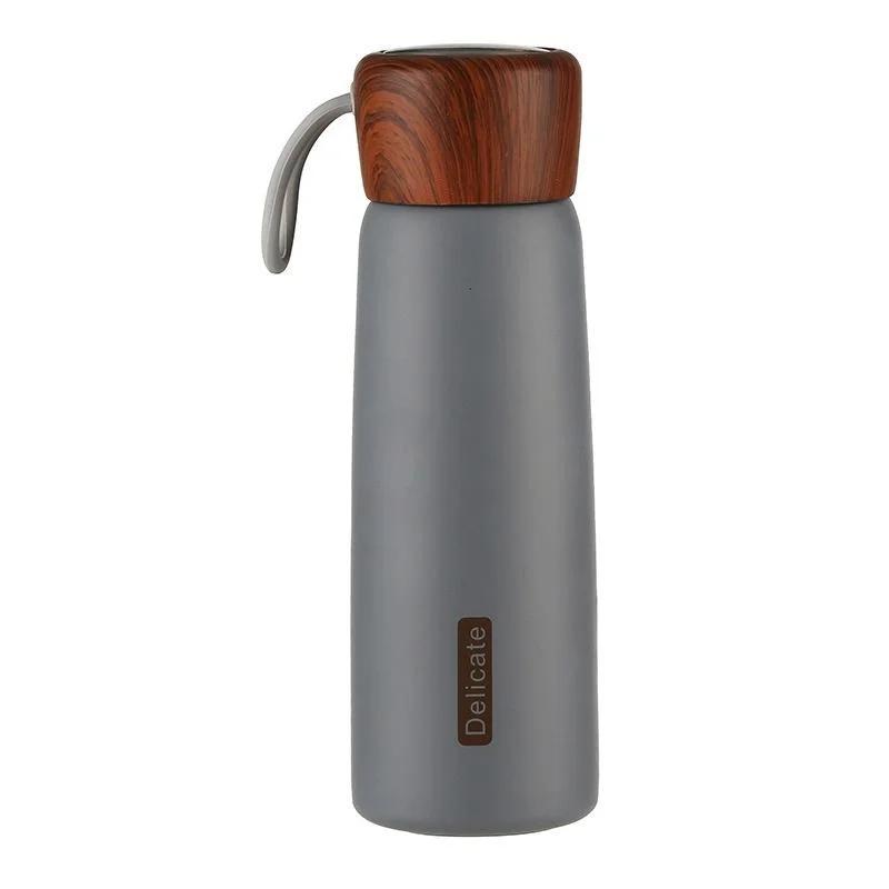 1 Pcs New 500ml Wooden Lid Stainless Steel Water Bottle Vacuum Flask Vacuum Sport Water Bottles For Outdoors Student
