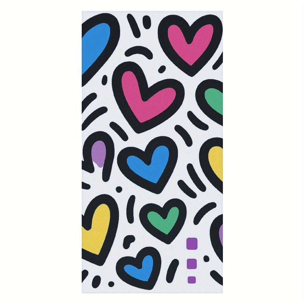 Large Quick-Dry Beach Towel - Super Absorbent Microfiber Bath & Pool Towel with Vibrant Hearts Pattern In Blue,Pink,Yellow,Green
