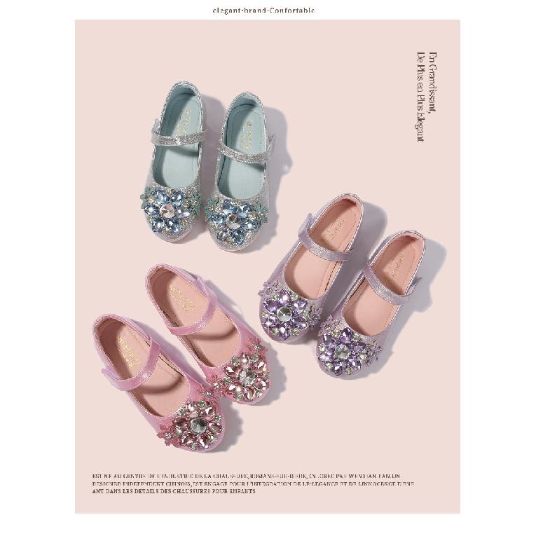 Aisha Dívčí princeznovské boty Jaro a podzim Nové modré křišťálové boty Dívčí kožené boty Dívčí jednobotky Dětské baleríny