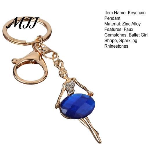 Bag Charm Zinc Alloy Keychain Pendant, Ballet Girl Shape Key Holder with Removable Imitation Gemstones Rhinestones, Easy To Install Lobster Clasp