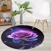 Luxurious Purple Rose Flower Pattern Round Shape Floor Mats Kitchen Hallway Runner Rug Bedroom Living Room Soft Carpet Non-slip Area Rug