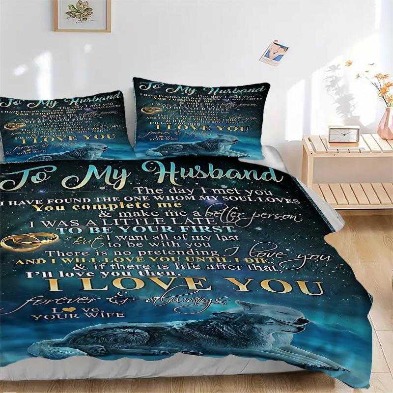 

3PCs Husband Wife Anniversary Gift Design Cover Set, Breathable Fabric(1 Duvet Cover + 2 Pillowcases) (Without Quilt) yy250911211 135x200cm