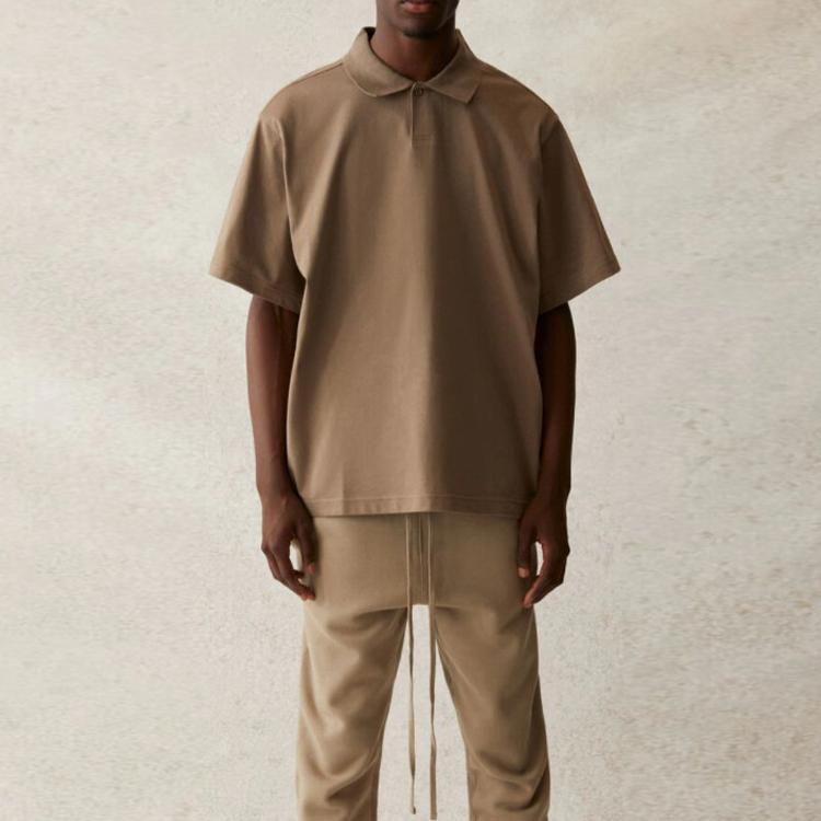 Fear of God Essentials SS21 Short Sleeve Polo With Back Logo Unisex Tops Taupe FOG-SS21-550