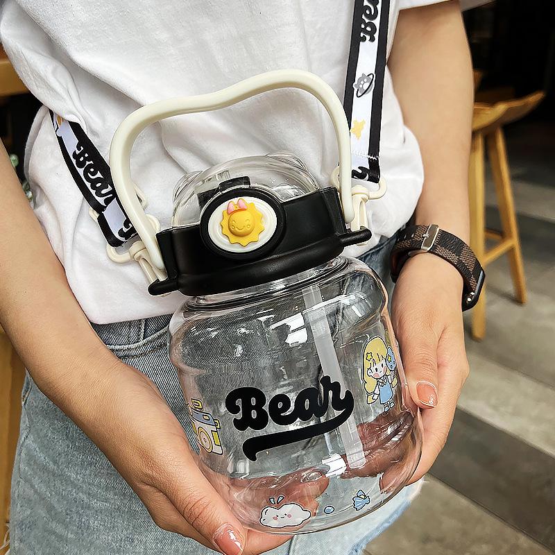 Water bottle summer cute student double drink straw plastic cup large capacity fashion big belly water cup children