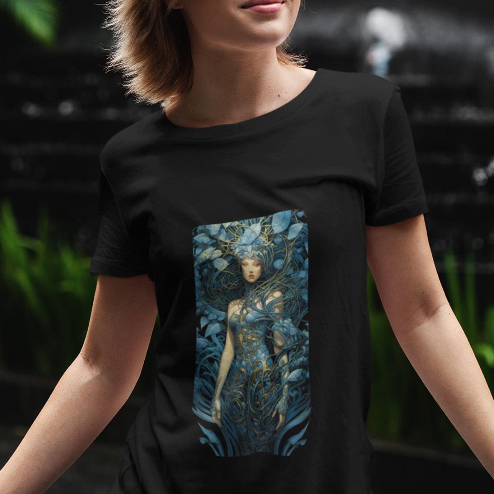 Tree Goddess T-Shirt: Cybernetic Nature Art Tee S