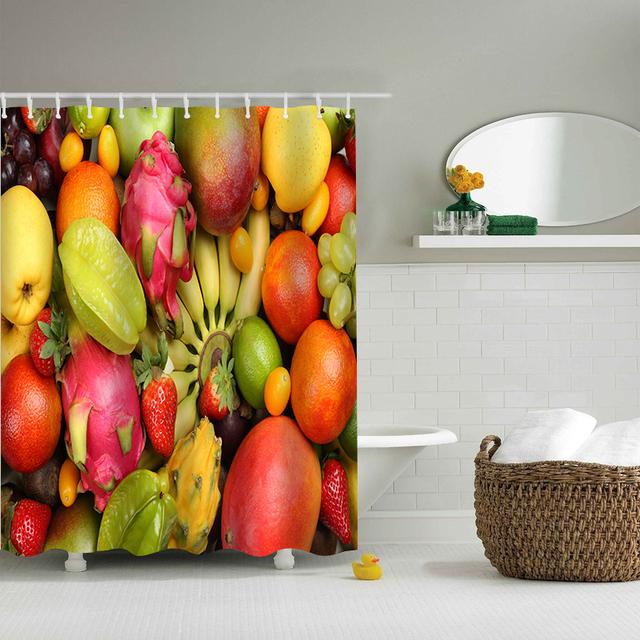 Fruit Shower Curtain With Hook Decoration Bathroom Shower Curtain Waterproof Vegetable Printing Creative Personality Curtain