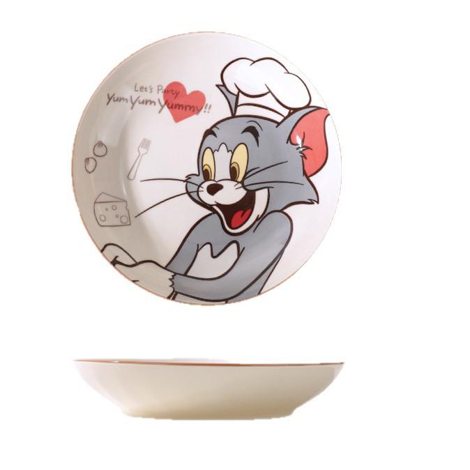 Tom & Jerry Ceramic Bowl and Plate Set: Cartoon Underglaze Color, Heat-Resistant, High-Value Tableware.
