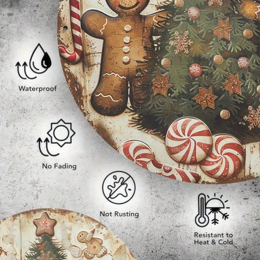 Vintage Gingerbread Man and Tree Aluminum Metal Sign Wall Art for Home Restaurant Garage Festive Decor