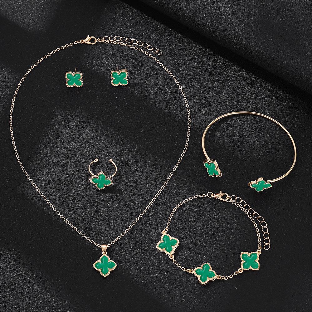 6 Stück Herz Ohrring Halskette Armband Armreif Ring Zirkon Set für Frauen