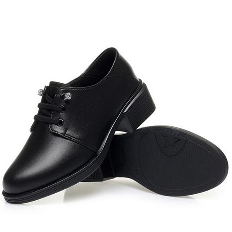 Fashion GKTINOO 2025 Spring Autumn Genuine Leather Shoes Woman Pumps British Soft Sole Plus Velvet Warm Black Shoes Mid Heels