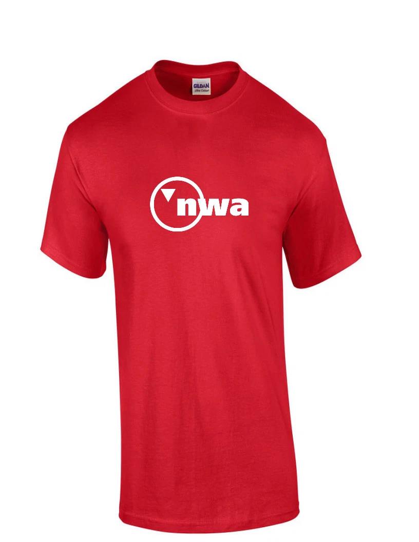 

NWA North West Airlines US Aviation White Logo Red Cotton T-Shirt S