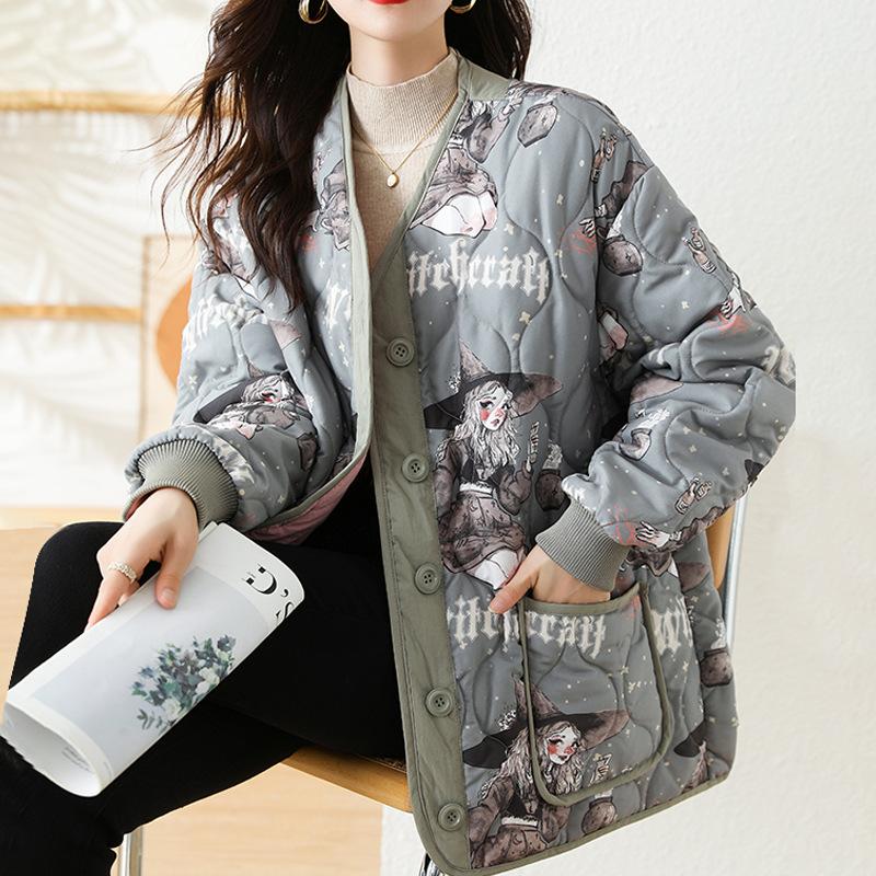 New Autumn and Winter Styles On Both Sides of Loose and Thin Printed Diamond-shaped Cotton Coats and Cotton Jackets