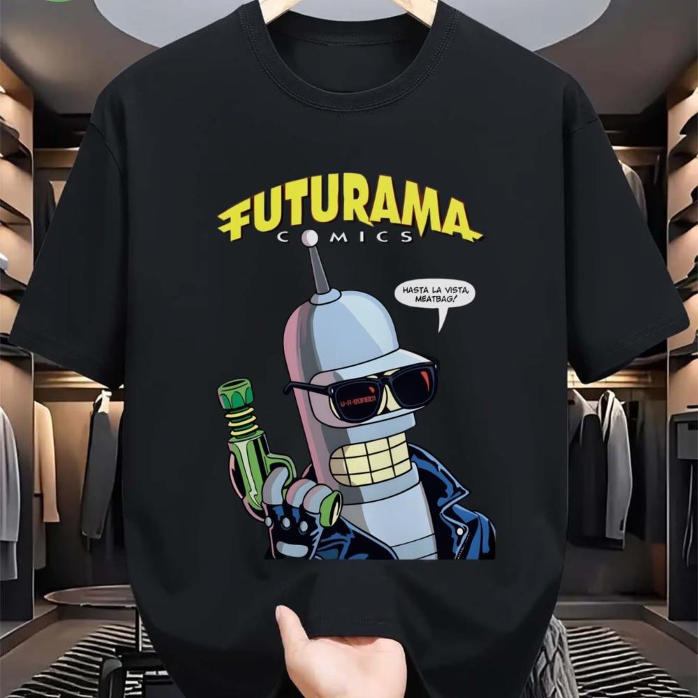 

Funny Futurama Bender Movie Graphic Vintage Y2K T Shirt Women Unisex Cotton Tee Summer Spring Oversized Novelty Loose Tops Casual S