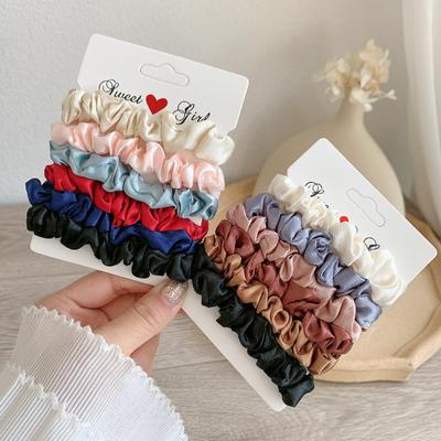 Elastische Haarbänder aus fester Seide für Damen, Dünndarm-Scrunchie, Satin-Seide, weiche, gewellte Gummibänder, Pferdeschwanz-Scrunchies