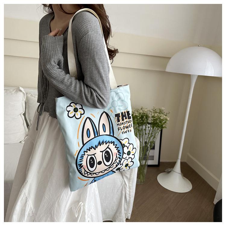 New Labubu Shoulder Eco-friendly Bag Canvas Bag Casual Shoulder Bag Shopping Bag Internet Famous Bag Cartoon
